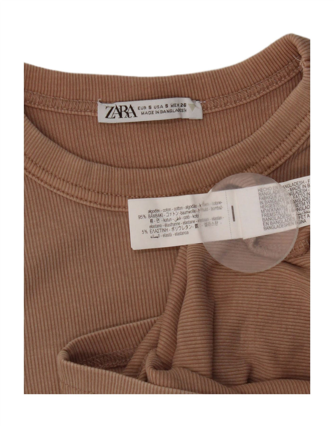 Zara Mujer Top Manga Larga UK 8 Pequeño Algodón Beige