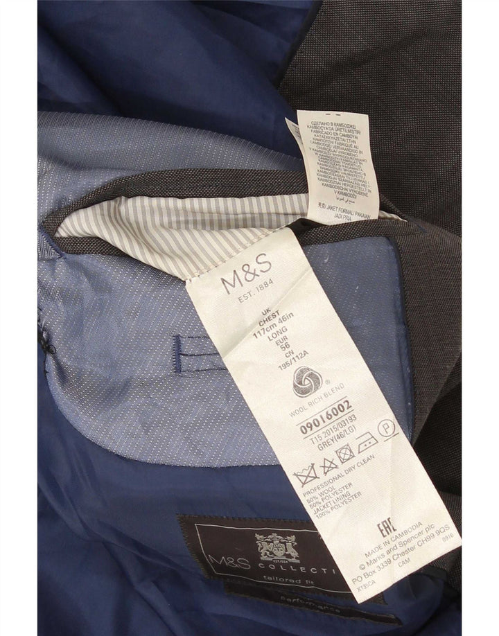 Marks & Spencer Chaqueta tipo blazer con 2 botones y ajuste a medida para hombre UK 46 XL Lana gris