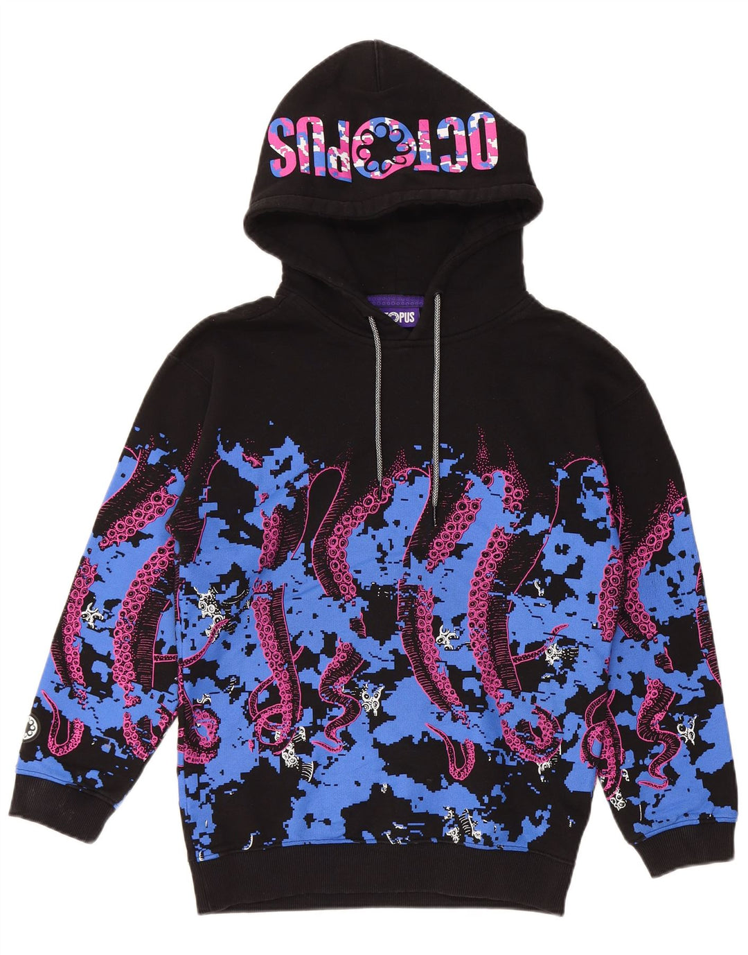 OCTOPUS Hombre Sudadera con capucha gráfica Jersey Pequeño Negro Colorblock Algodón