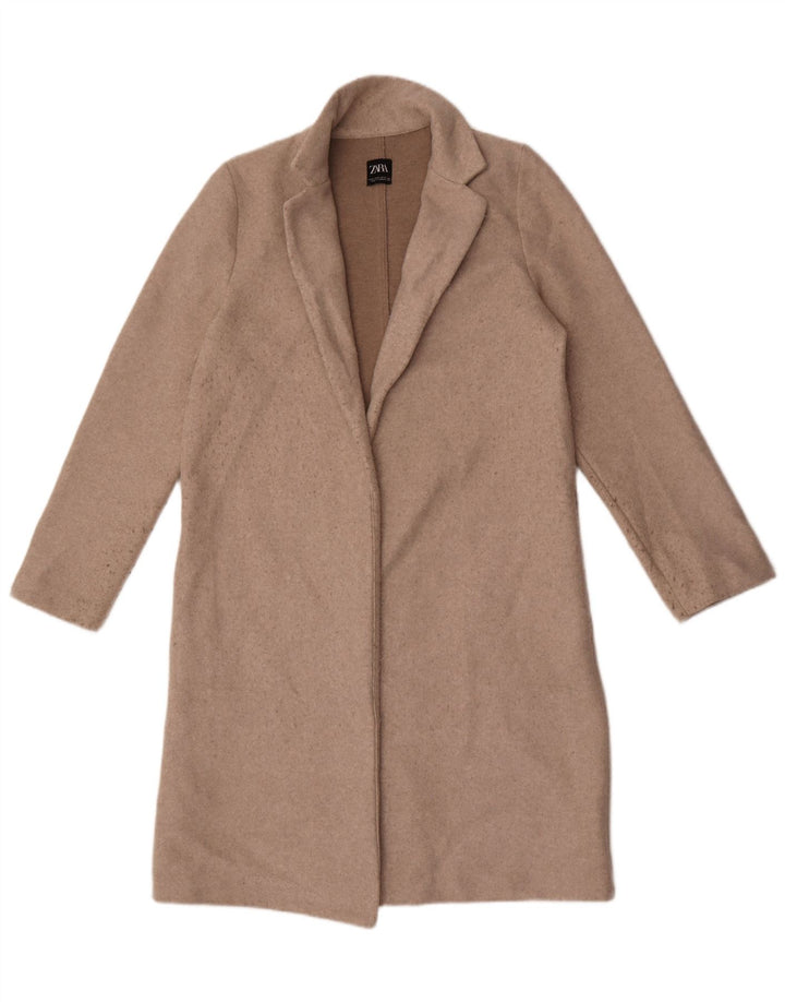 Zara Mujer Abrigo Abierto UK 44 Poliéster Gris Medio