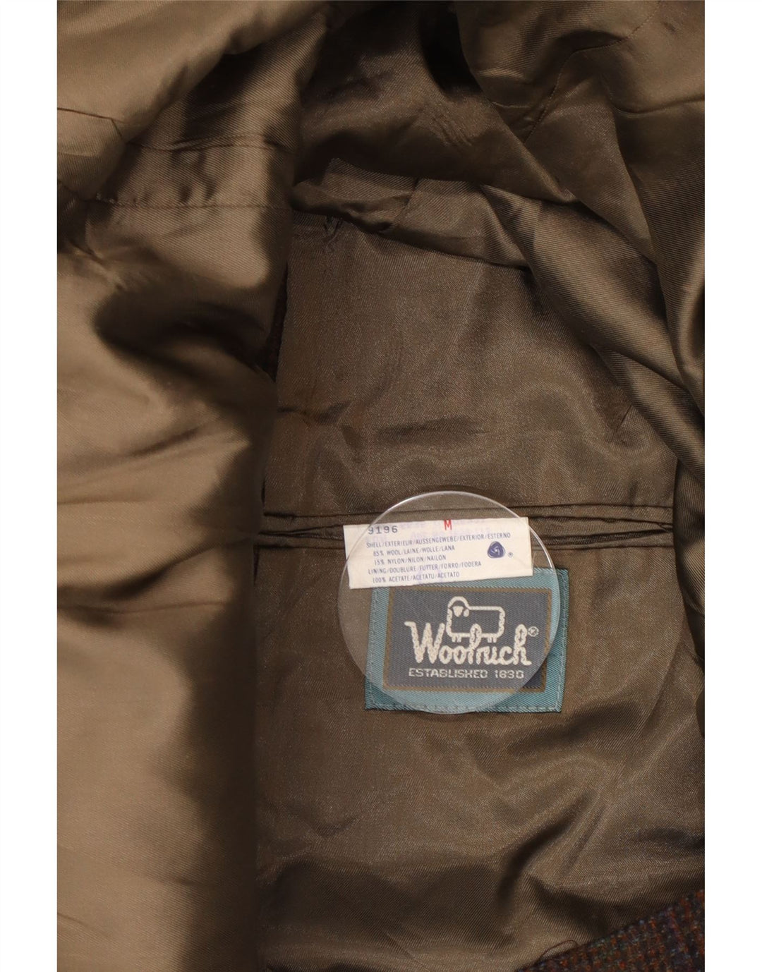 Woolrich Chaqueta tipo blazer de 2 botones para hombre UK 38 Lana de pata de gallo marrón medio