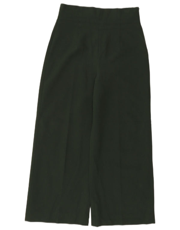 Zara Mujer Pantalones Casuales De Pierna Ancha Pequeño W26 L26 Poliéster Verde