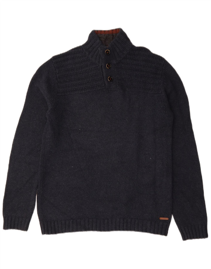Ted Baker - Jersey para hombre con cuello y botones, talla 3, algodón azul marino mediano