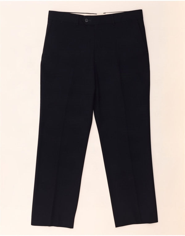 Zara Pantalón de traje recto para hombre EU 44 Large W34 L29 Azul marino Poliéster
