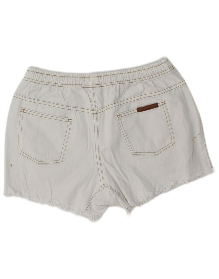 Billabong Mujer Pantalones Cortos De Mezclilla Desgastados W30 Algodón Blanco Medio