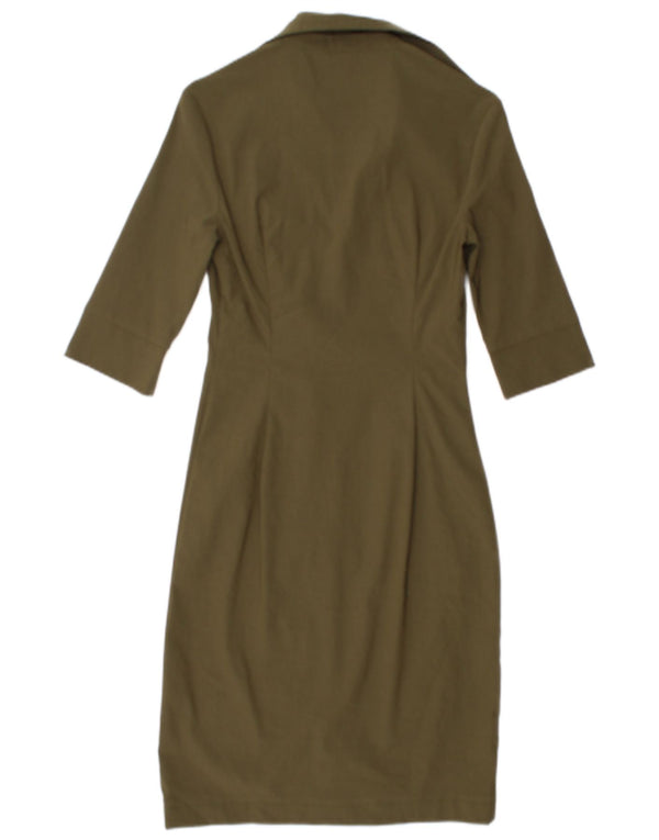 Zara Vestido camisero de manga 3/4 para mujer EU 34 2XS Rayón caqui