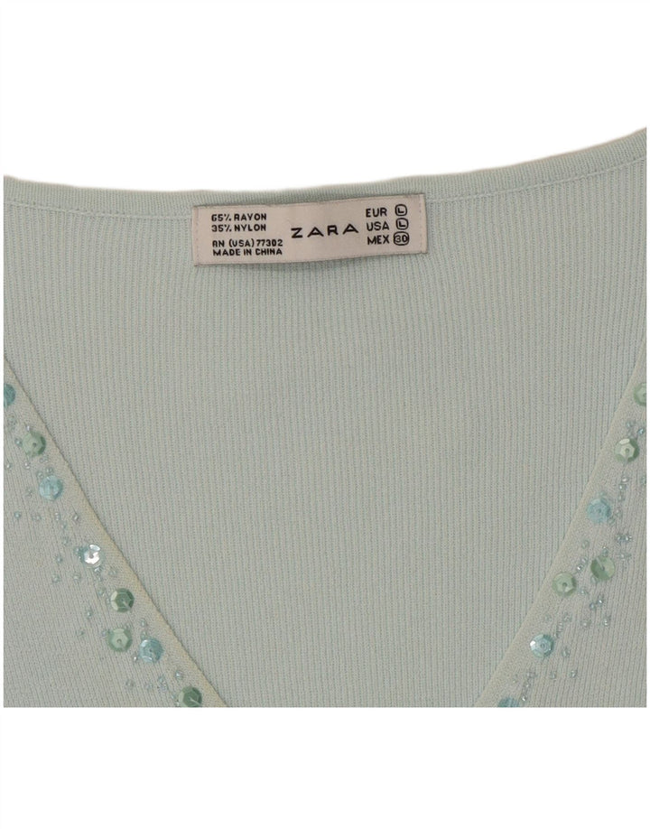Zara Mujer Top Manga 3/4 Grande Rayón Turquesa