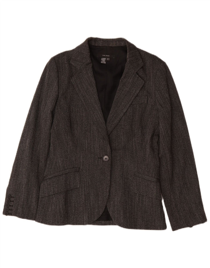 Zara Mujer Chaqueta Blazer De 1 Botón UK 42 Poliéster Gris Medio