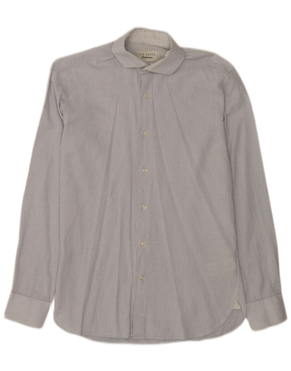 Ted Baker Camisa para hombre Talla 15 Algodón geométrico azul medio