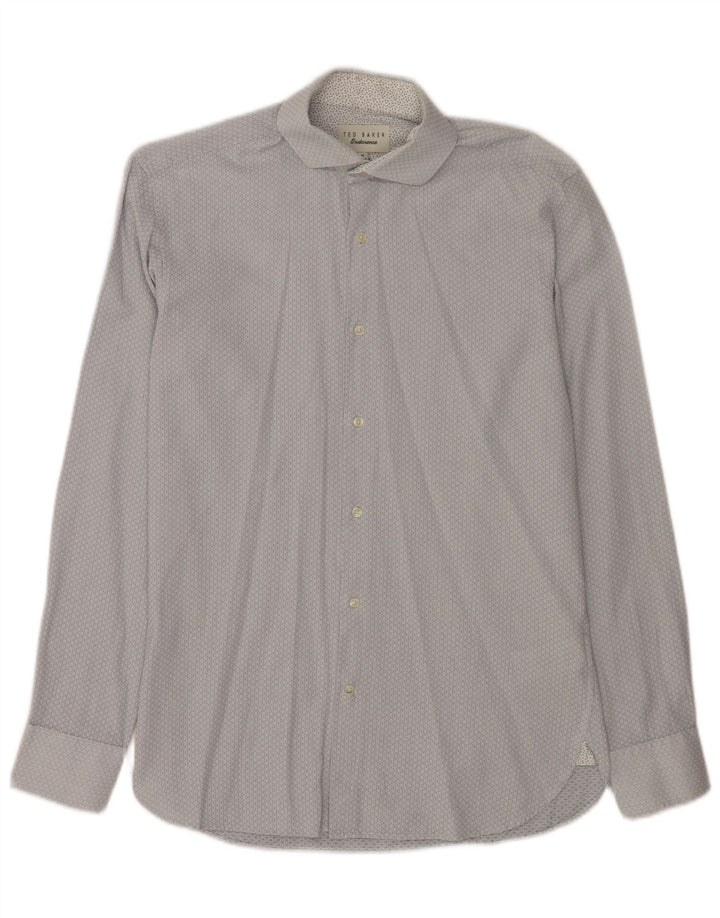 Ted Baker Camisa para hombre Talla 15 Algodón geométrico azul medio