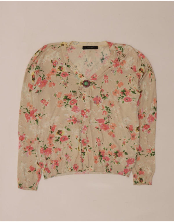 Simona Barbieri Jersey Bolero de Doble Conjunto para Mujer UK 40 XL Algodón Floral Beige