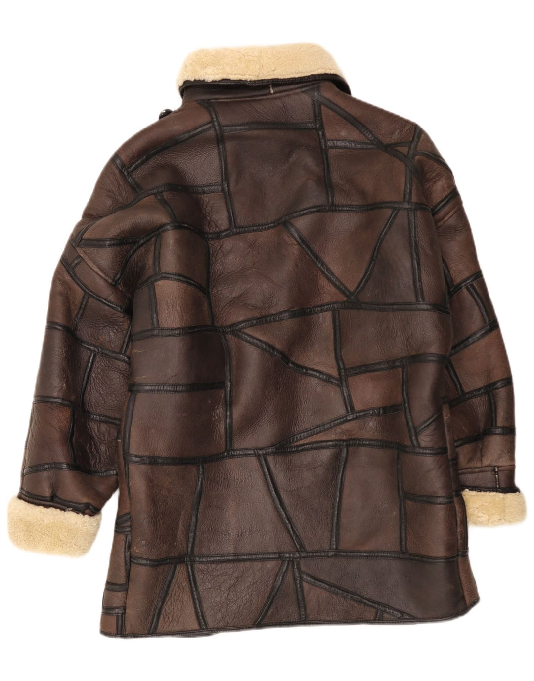 Vintage mujer shearling abrigo Reino Unido 18 XL marrón patchwork
