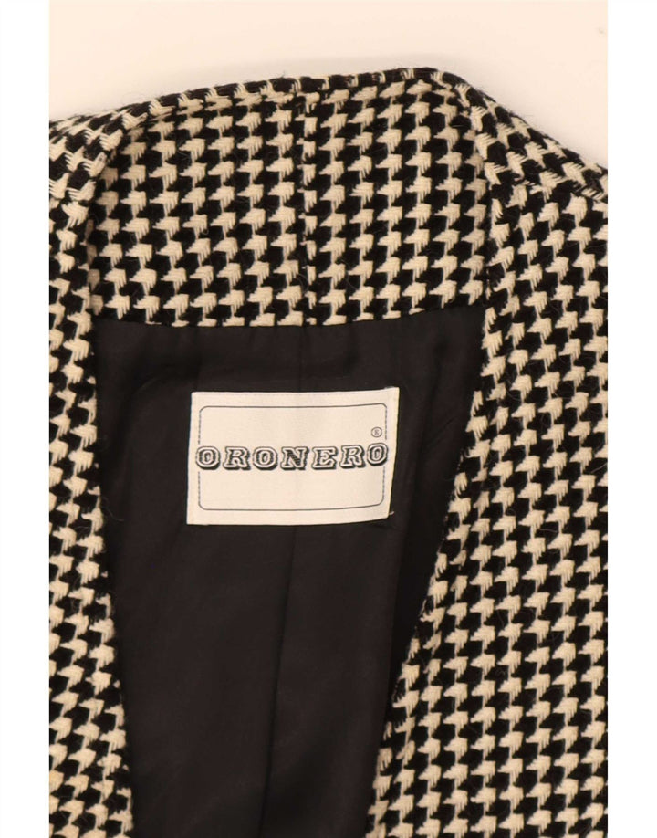 Vintage mujer 1 botón Blazer chaqueta Reino Unido 14 lana de pata de gallo negra mediana