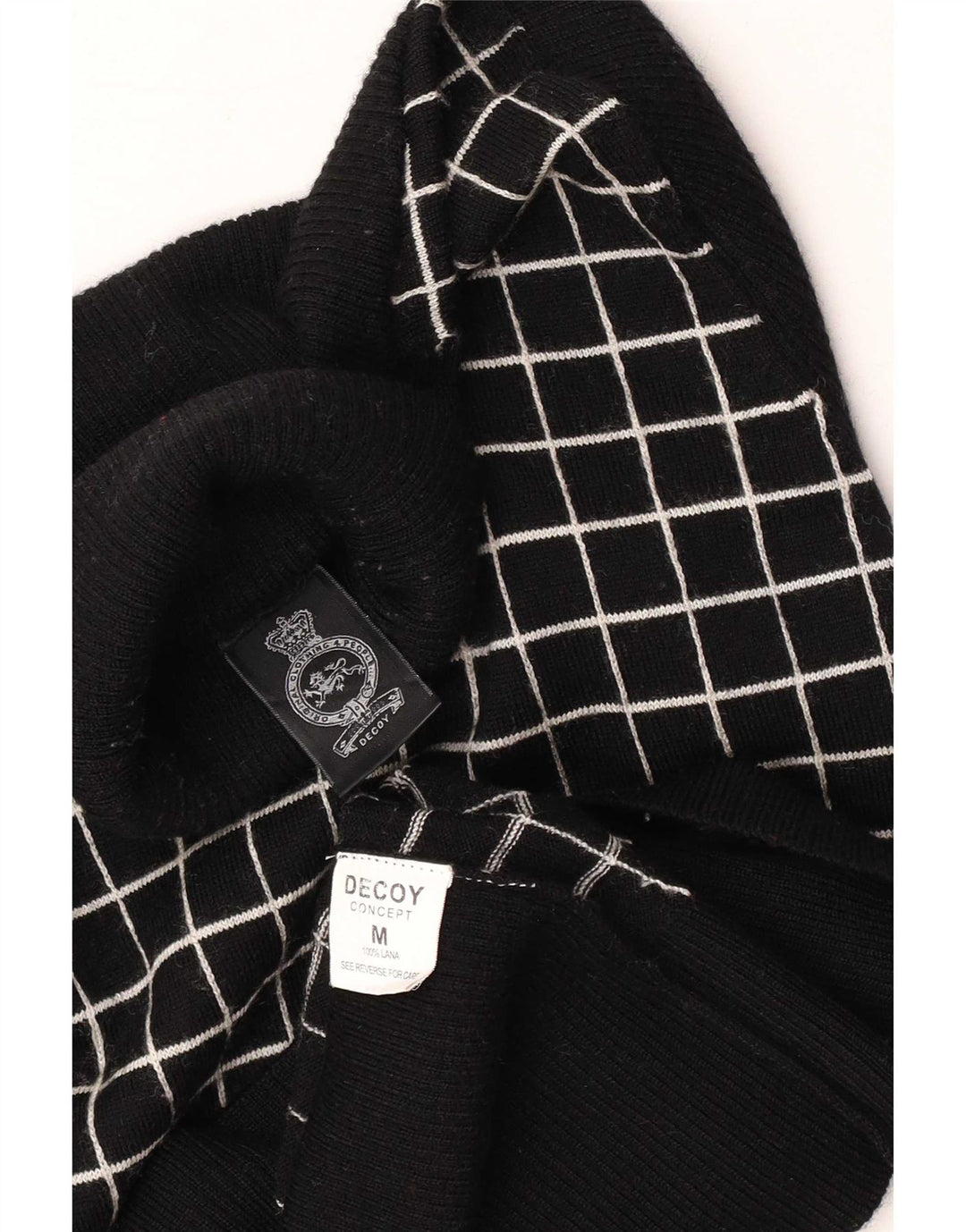 Vintage mujer rollo cuello jersey suéter Reino Unido 12 medio negro comprobar lana