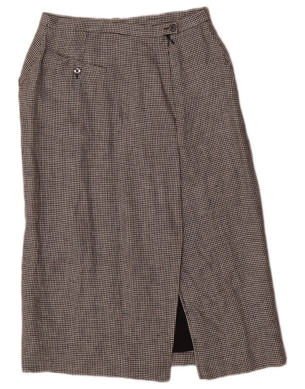 Falda midi vintage para mujer Reino Unido 10 Pequeña W28 Gris Houndstooth