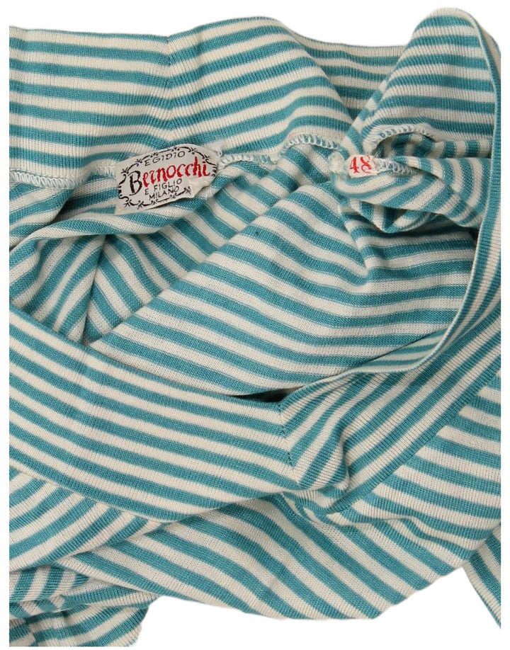 Vintage mujer top 3/4 manga Reino Unido 48 XL turquesa rayas