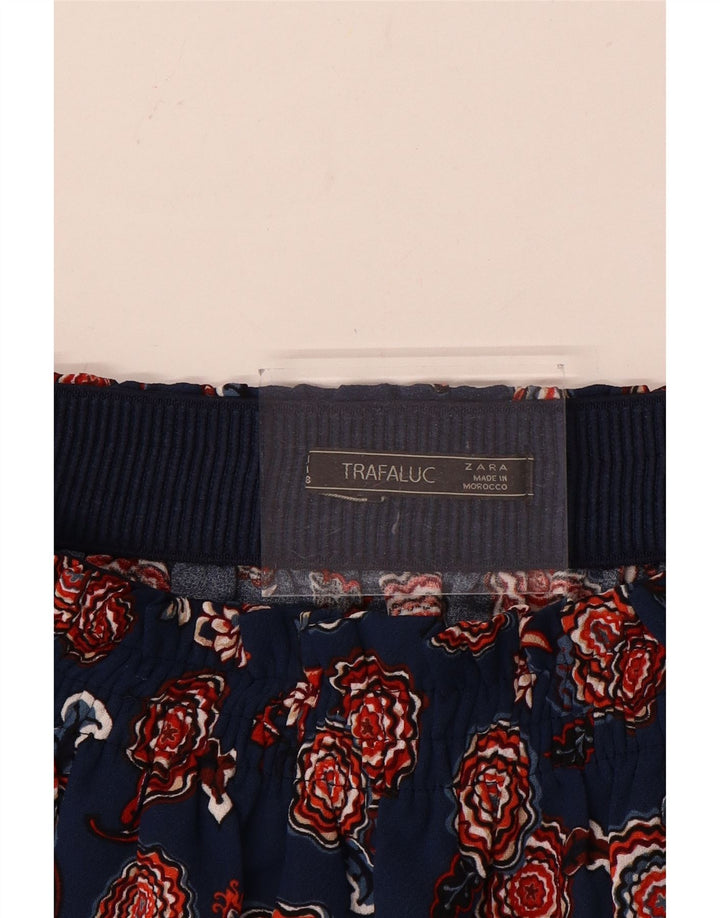 Zara Mujer Mini Falda Mediana W28 Azul Marino Floral