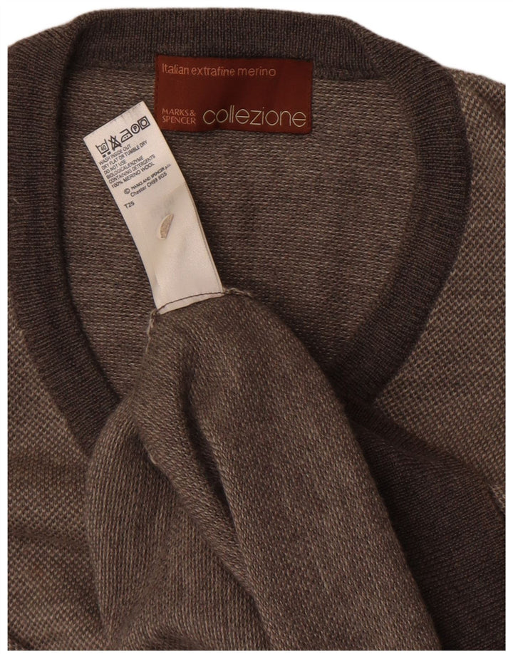 Marks & Spencer Jersey con cuello en V para hombre de lana merino gris grande