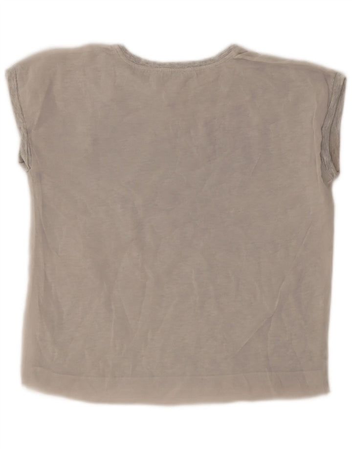 Zara Mujer Camiseta Gráfica Top UK 10 Small Gris Poliéster