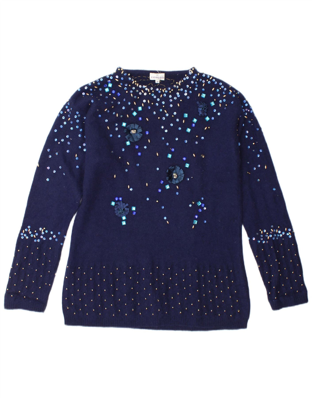 Fiorucci Suéter tipo jersey con cuello barco para mujer UK 14 Medio azul marino manchado
