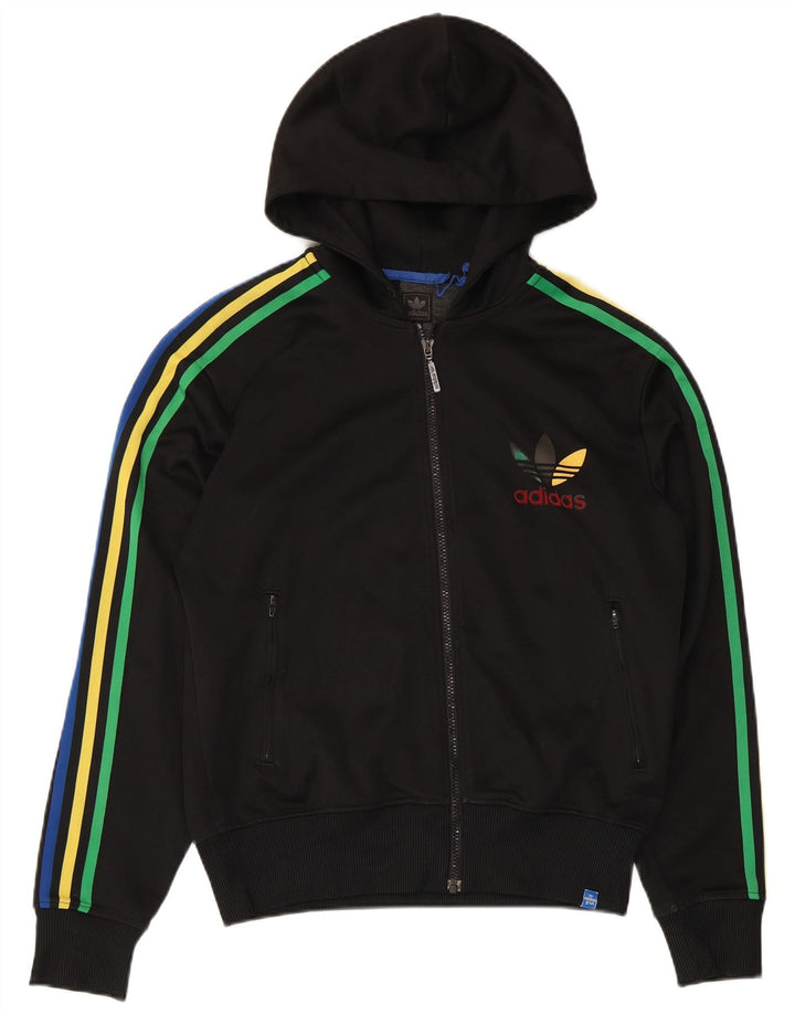 Adidas Hombre Zip Sudadera Con Capucha Suéter Mediano Negro Poliéster
