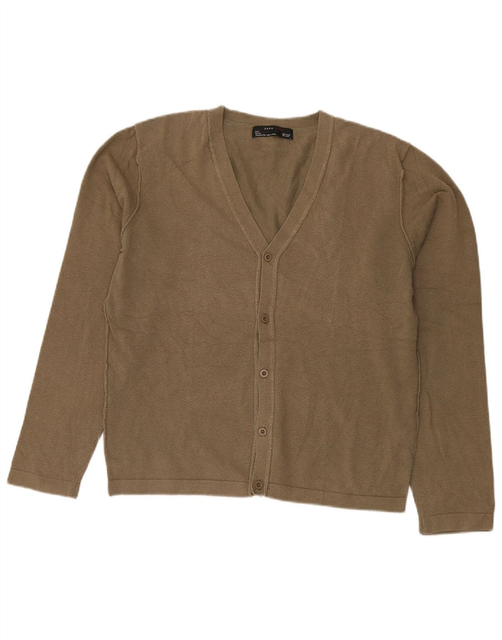 Zara Hombre Cárdigan Sueter Grande Caqui Algodón