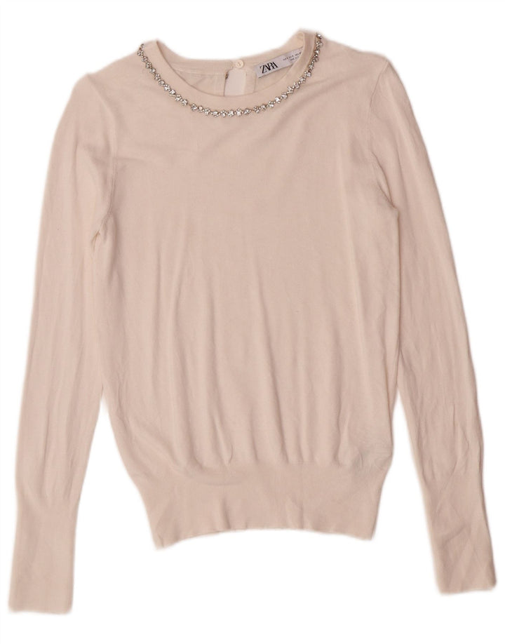 Zara Jersey con Cuello Barco para Mujer UK 10 Small Off White Viscosa