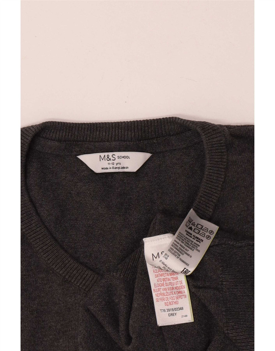 Marks & Spencer Jersey con cuello en V para niños 11-12 años Algodón gris