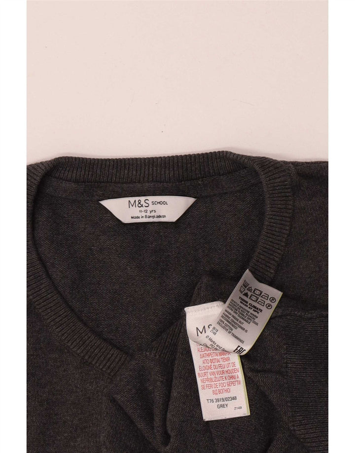 Marks & Spencer Jersey con cuello en V para niños 11-12 años Algodón gris