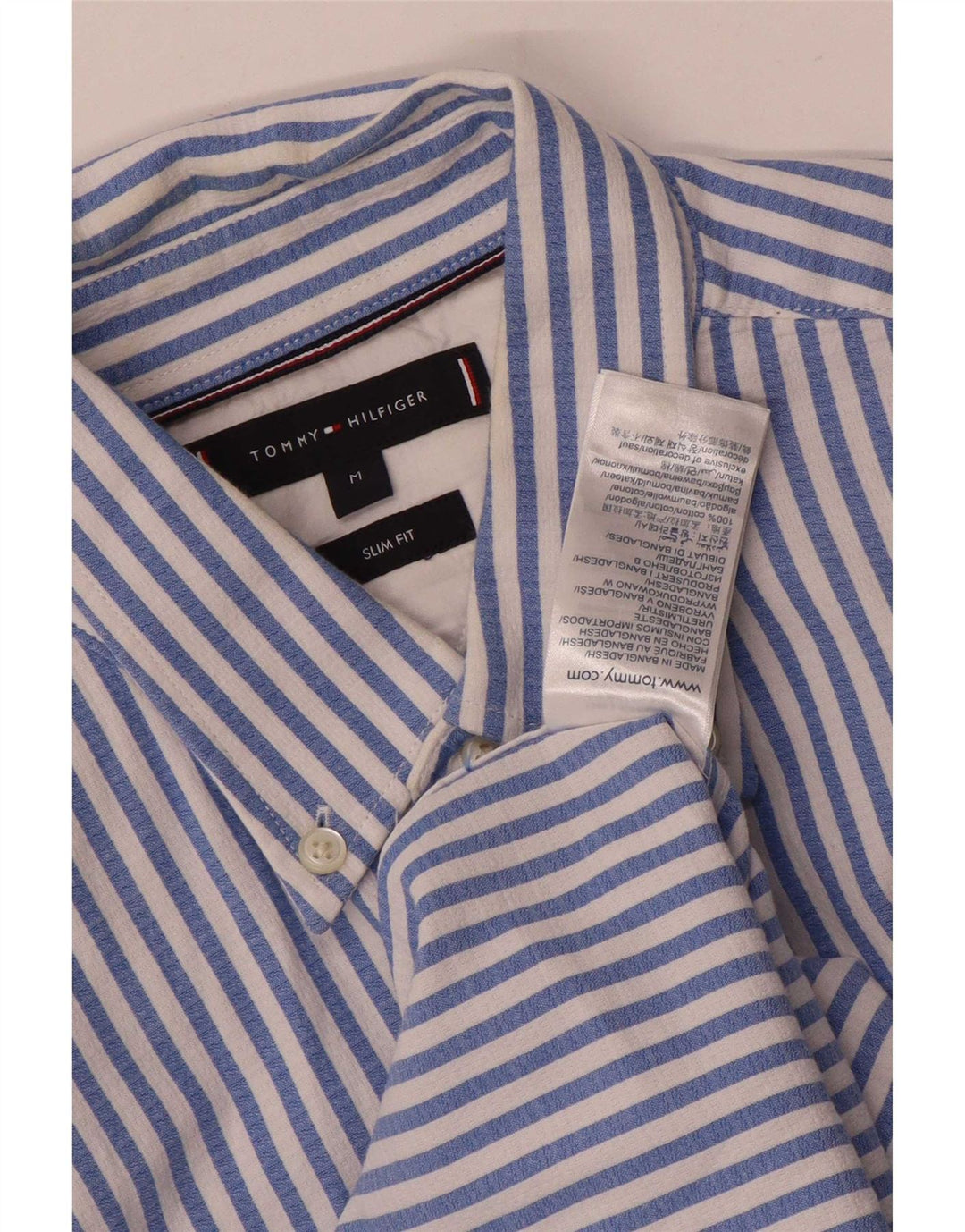 Camisa Tommy Hilfiger Hombre Slim Fit De Algodón A Rayas Azul Medio