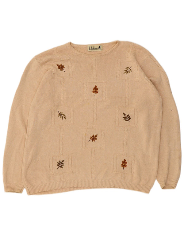 Tulchan - Jersey para mujer con cuello barco, talla 40, XL, algodón floral beige
