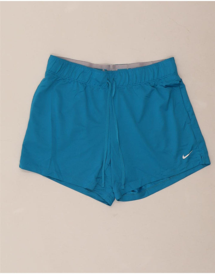 NIKE Pantalones cortos deportivos Dri Fit para mujer UK 10 Pequeño poliéster azul