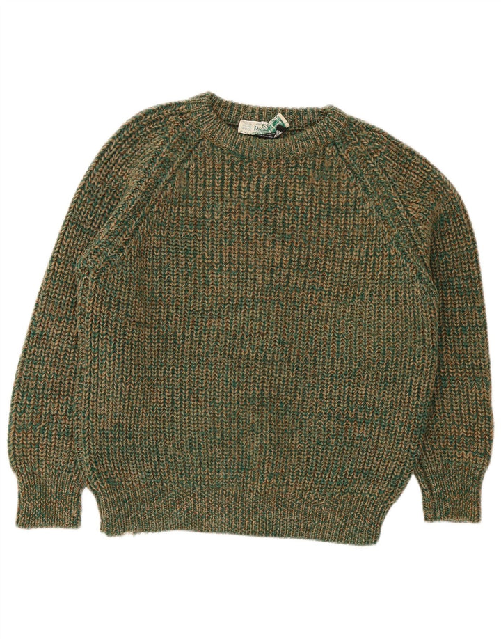 Vintage mujer cuello redondo jersey suéter IT 42 lana moteada verde medio