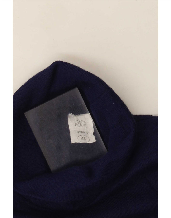 Vintage mujer roll cuello top manga larga IT 46 grande azul marino acrílico