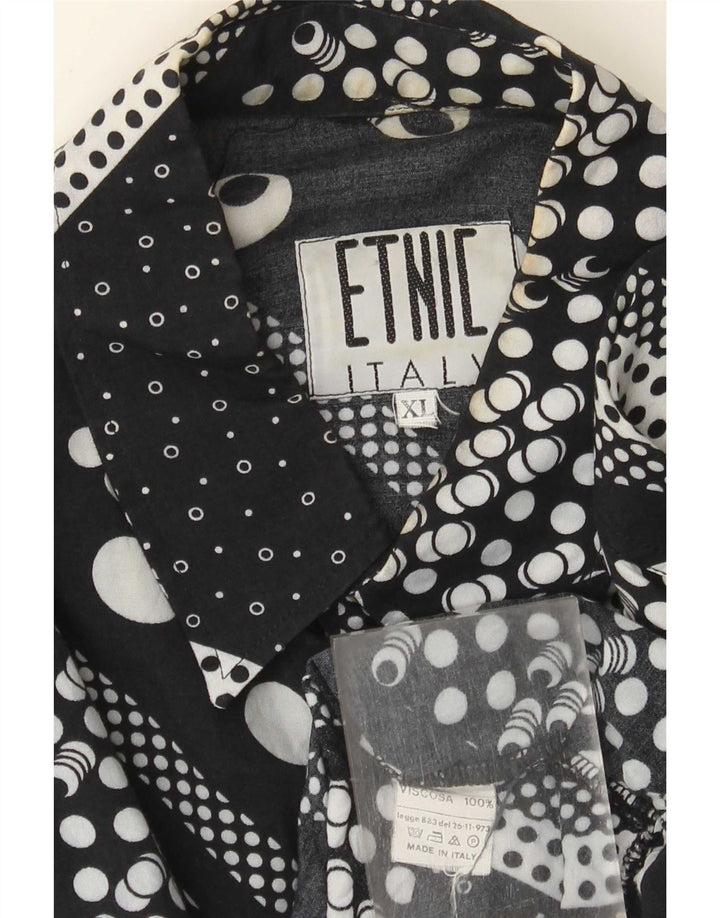 Camisa Vintage Hombre XL Viscosa Geométrica Negra