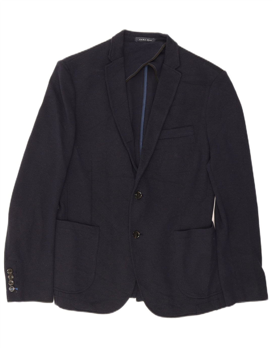 ZARA Mens 2 Button Blazer Jacket EU 52 Large Navy Blue Polyester