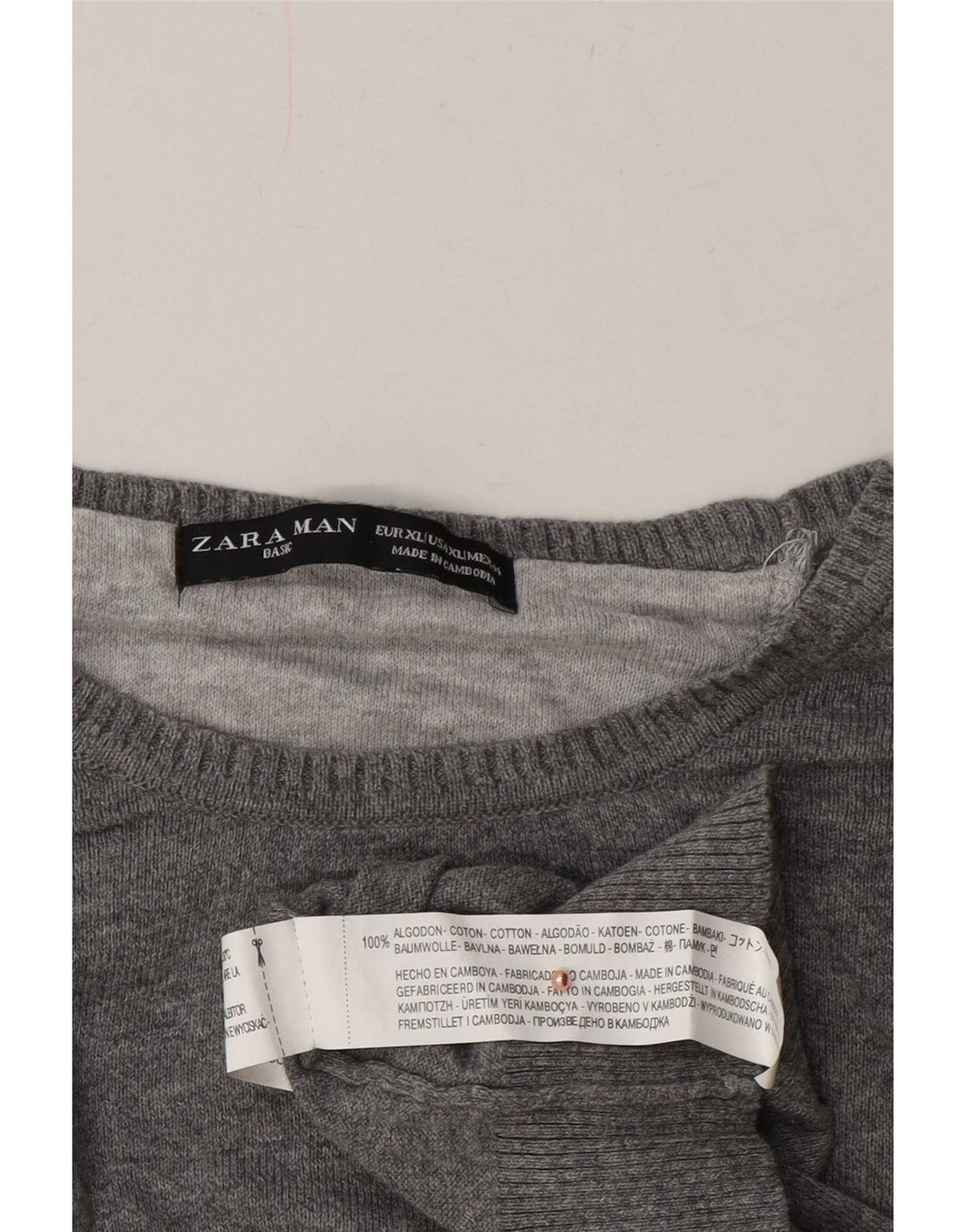 Zara Hombre Jersey Cuello Redondo Jersey XL Gris Algodón