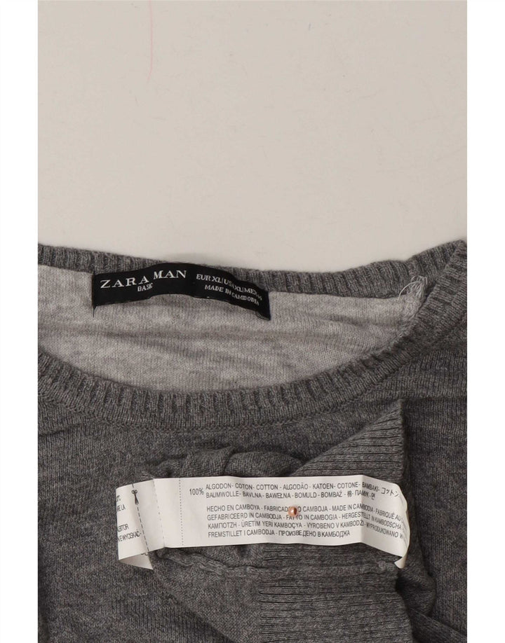 Zara Hombre Jersey Cuello Redondo Jersey XL Gris Algodón