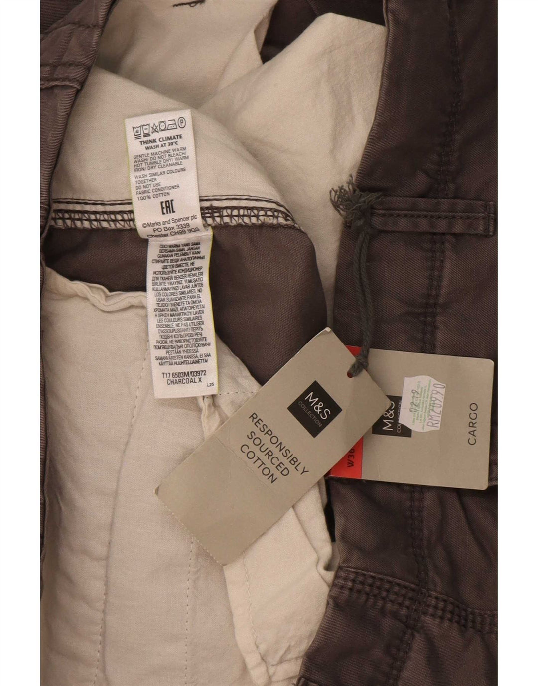 Marks & Spencer Pantalones cortos tipo cargo para hombre W36 Algodón gris grande