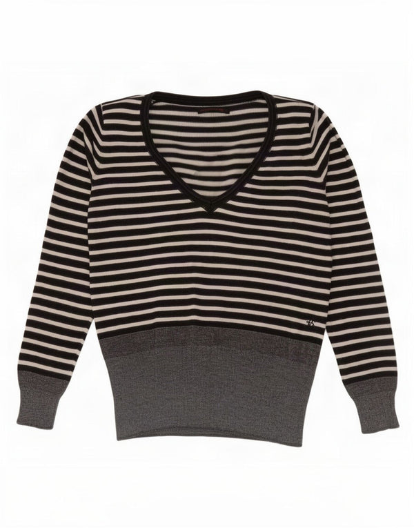 Levi's Suéter tipo jersey con cuello en V para mujer UK 46 Large Black Stripes