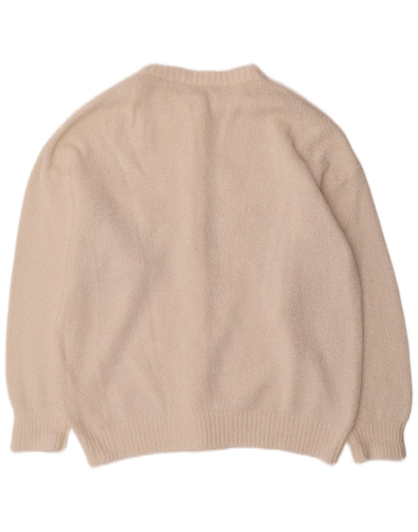 Vintage mujer Cardigan suéter Reino Unido 18 XL acrílico blanco