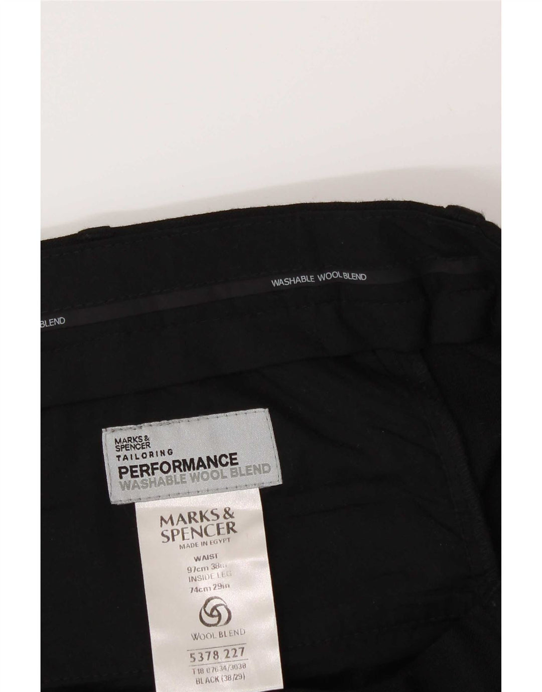 Marks & Spencer Pantalón de traje con pinzas para hombre W38 L29 Poliéster negro