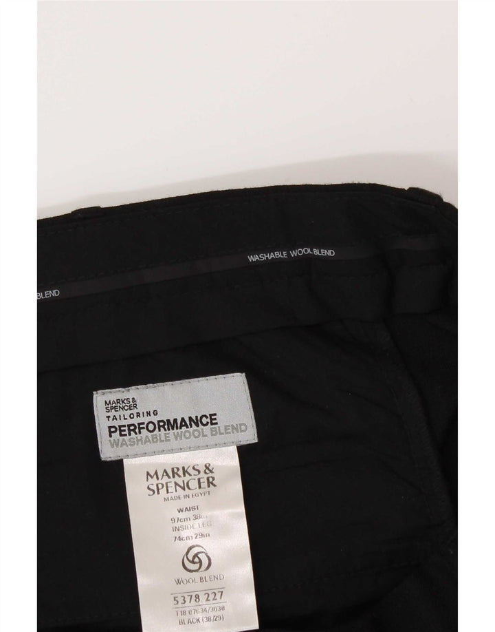 Marks & Spencer Pantalón de traje con pinzas para hombre W38 L29 Poliéster negro