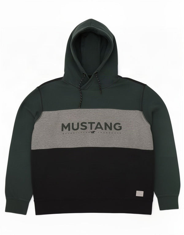 Mustang Hombre Sudadera Con Capucha Gráfica XL Algodón Color Block Verde