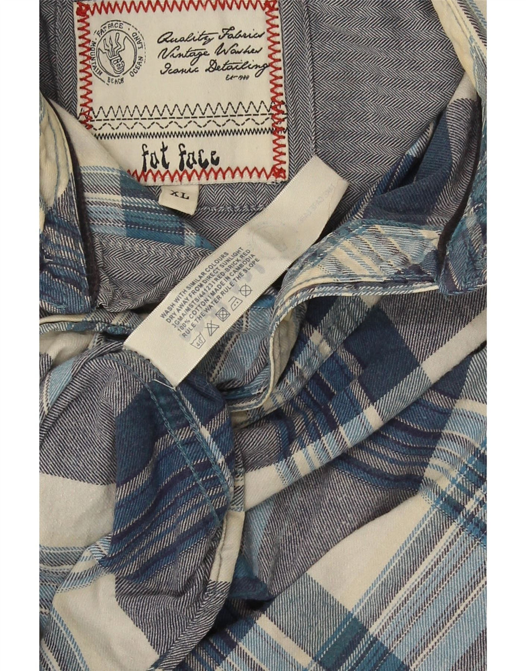 Camisa de franela para hombre Fat Face XL Algodón a cuadros azul