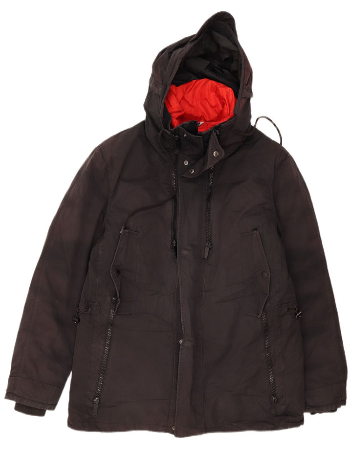 Zara Chaqueta acolchada con capucha para hombre UK 40 Large Poliéster negro