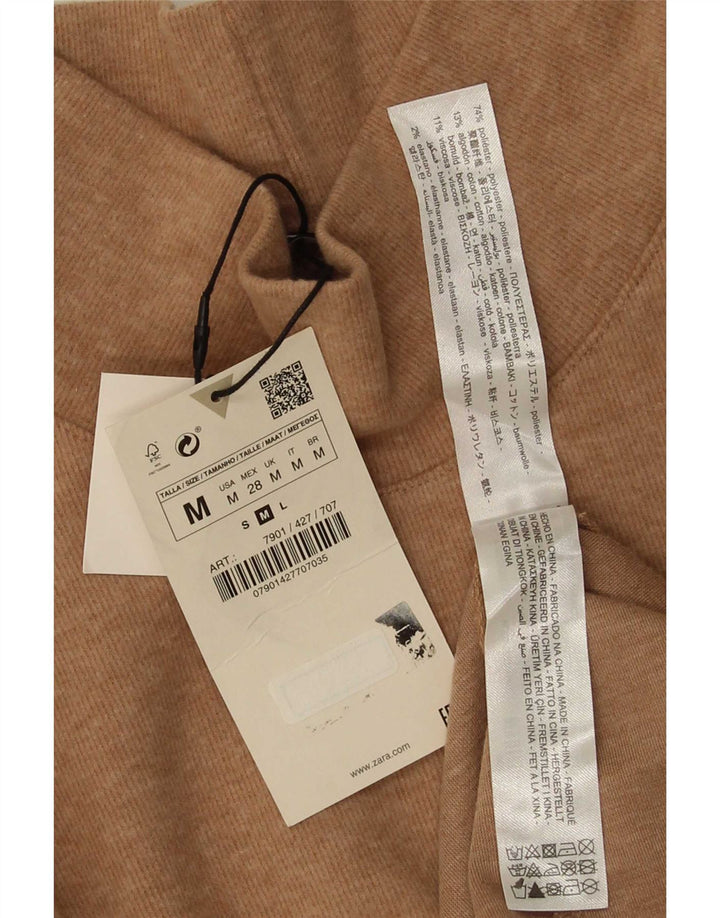 Zara Mujer Vestido Acampanado Manga 3/4 UK 42 Poliéster Beige Medio