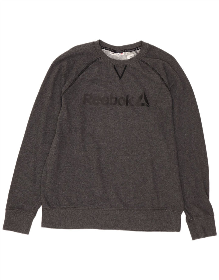 REEBOK Hombre Sudadera Gráfica Jumper Algodón Gris Medio