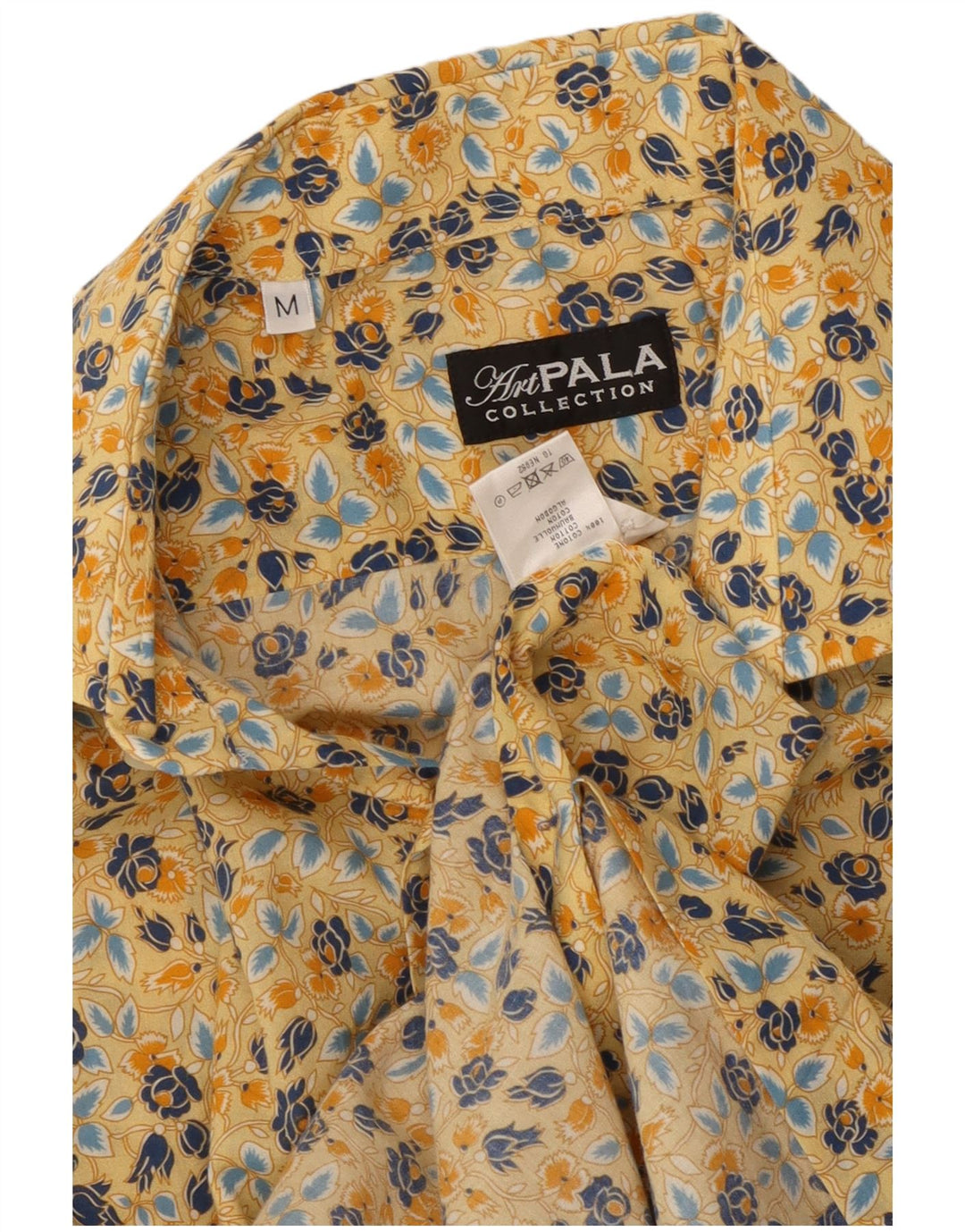 Camisa vintage para hombre medio amarillo floral algodón bohemio