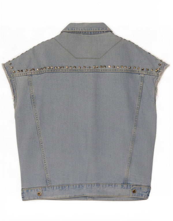 Vintage mujer manga corta chaqueta de mezclilla Reino Unido 16 azul grande